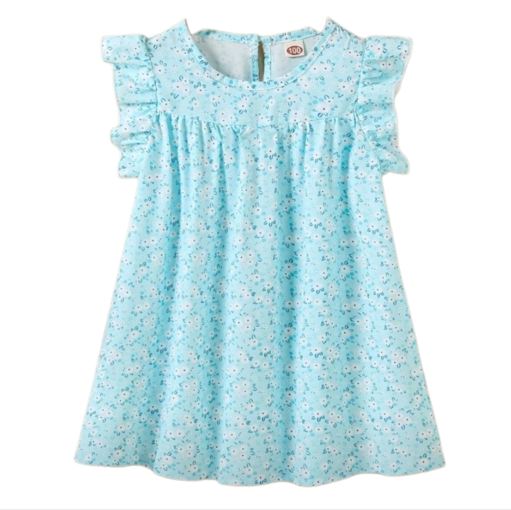 Girls Floral Round Neck‎ Sleeveless Ruffles Princess Kids Summer Toddlers Dress